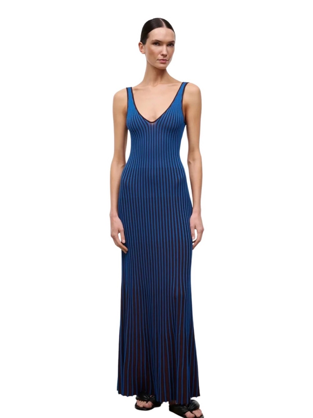 STAUD Claretta Gradient Rib Espresso Cobalt Maxi Dress XS